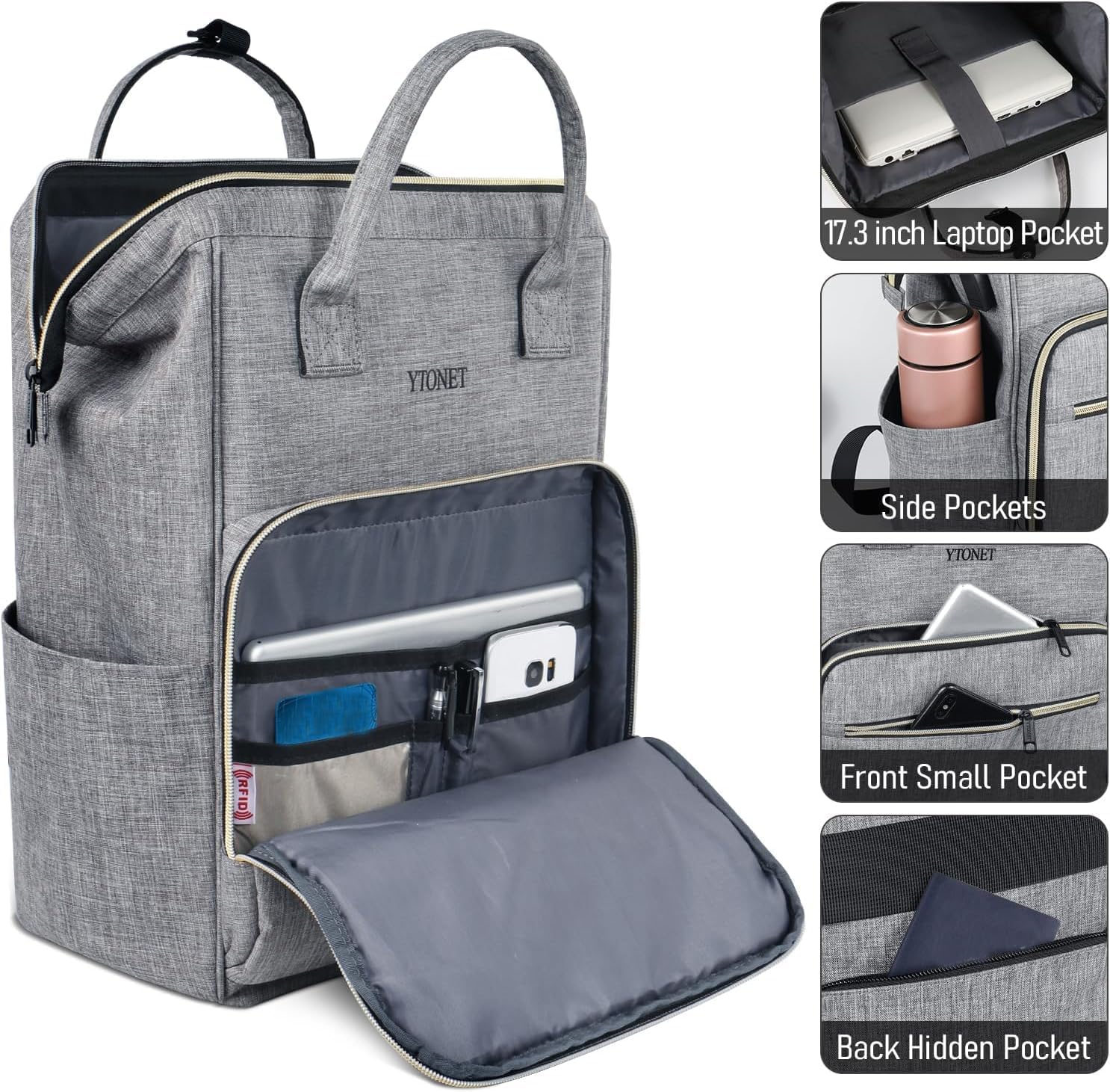 Foto 4 pulgar | Mochila Ytonet para Laptop 17,3'' Gris - Venta Internacional