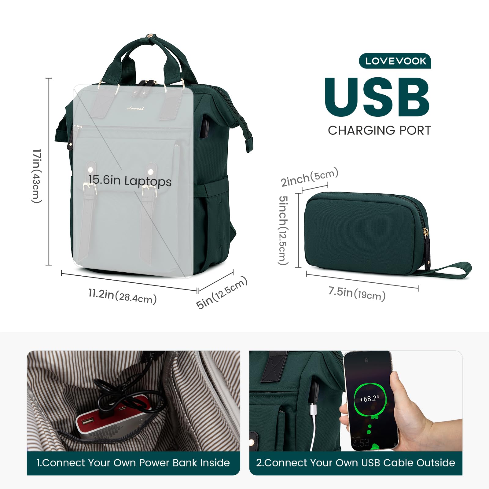 Foto 5 pulgar | Mochila para Portátil Lovevook Verde Oscuro- Venta Internacional