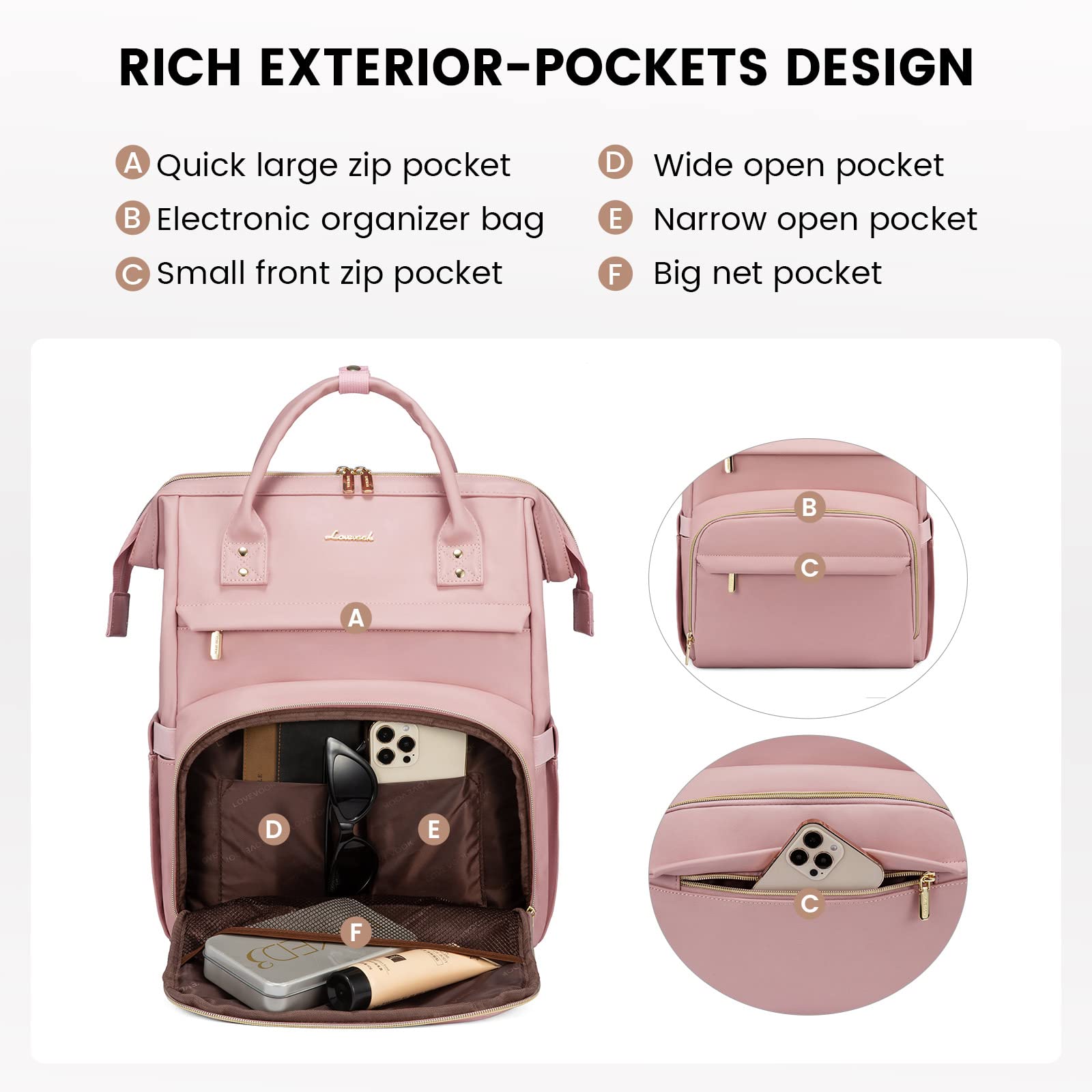 Foto 5 pulgar | Mochila Lovevook Rosa para Laptop de 15.6"-Venta Internacional