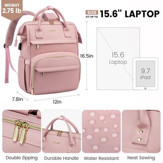 Foto 5 | Mochila Lovevook Rosa para Laptop de 15.6"-Venta Internacional