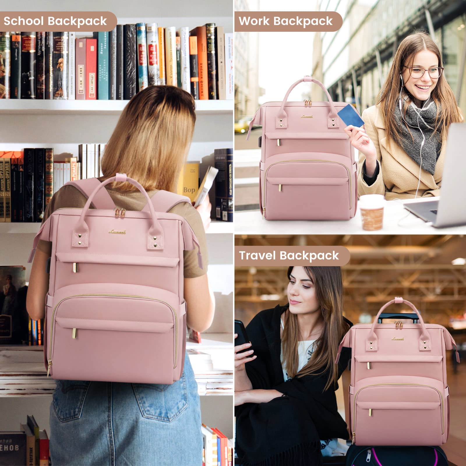 Foto 8 pulgar | Mochila Lovevook Rosa para Laptop de 15.6"-Venta Internacional