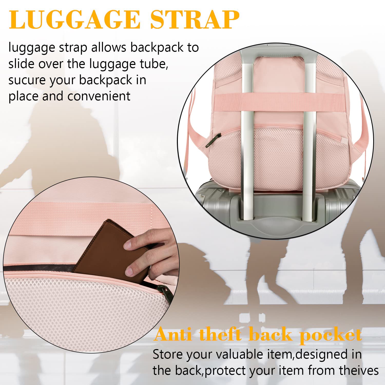 Foto 5 pulgar | Mochila Matein para Laptop de 15.6 Pulgadas con Puerto USB Rosa - Venta Internacional