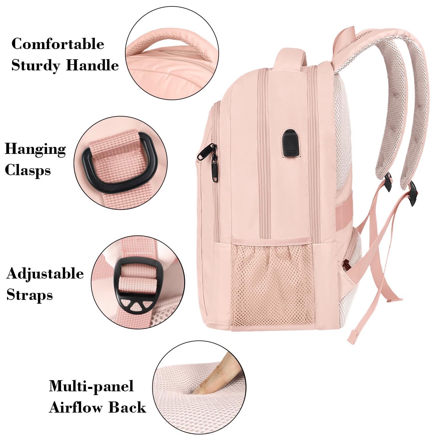 Foto 6 pulgar | Mochila Matein para Laptop de 15.6 Pulgadas con Puerto USB Rosa - Venta Internacional