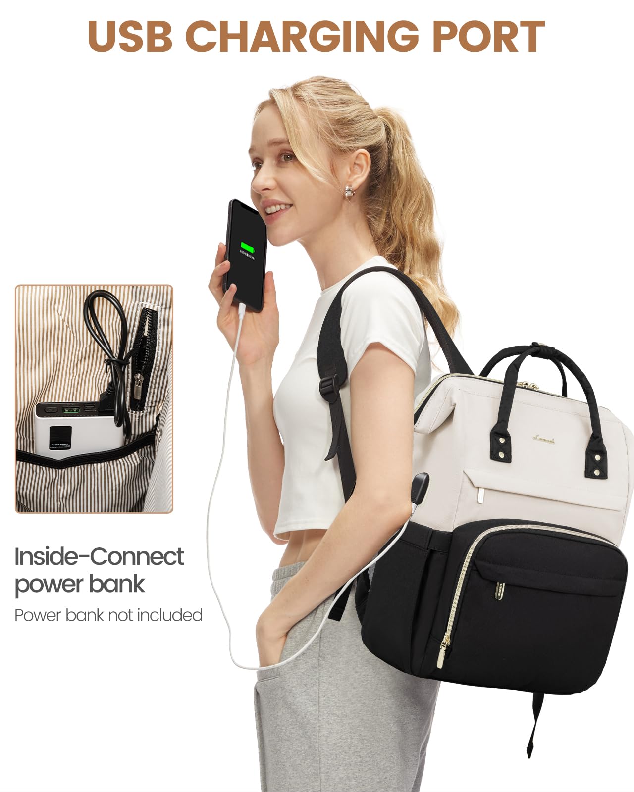 Foto 4 | Mochila Lovevook Beige para Laptop de 15.6"-Venta Internacional