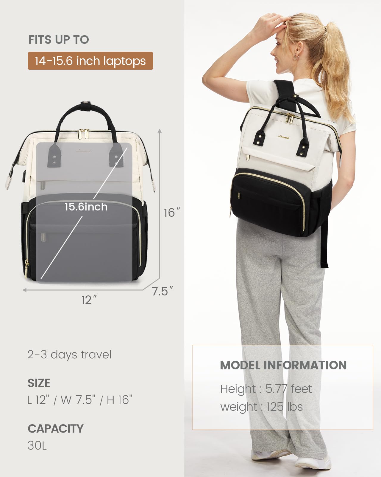 Foto 5 | Mochila Lovevook Beige para Laptop de 15.6"-Venta Internacional