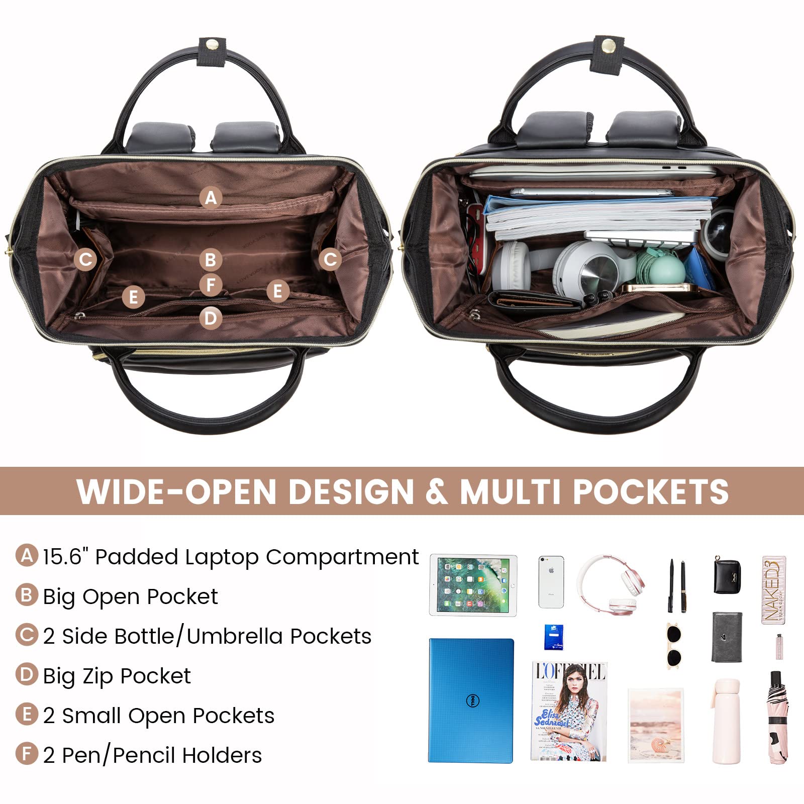 Foto 4 pulgar | Mochila para Portátil Lovevook de Piel Negra - Venta Internacional