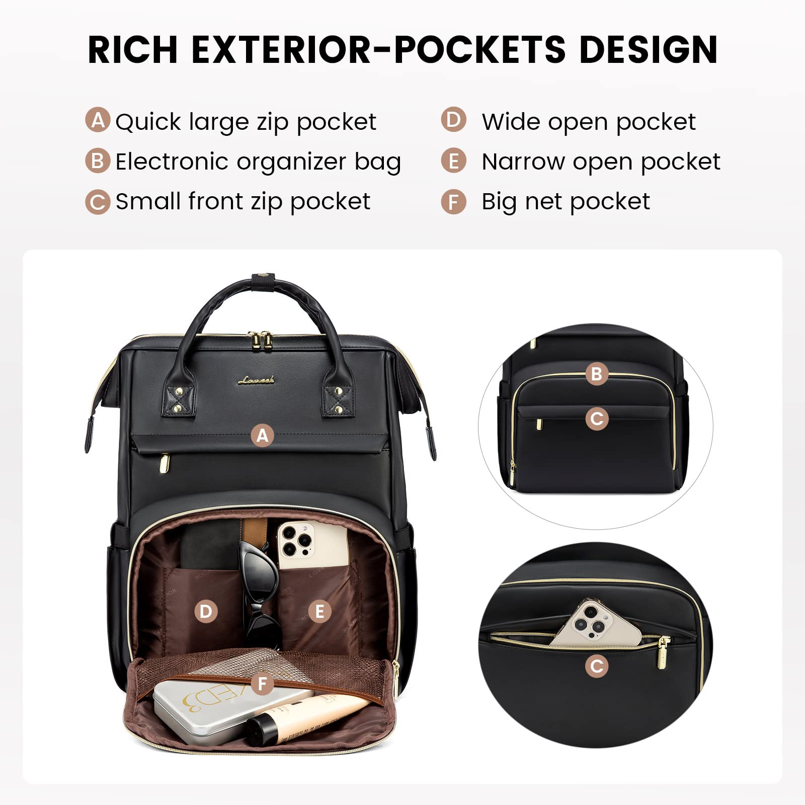 Foto 4 | Mochila para Portátil Lovevook de Piel Negra - Venta Internacional