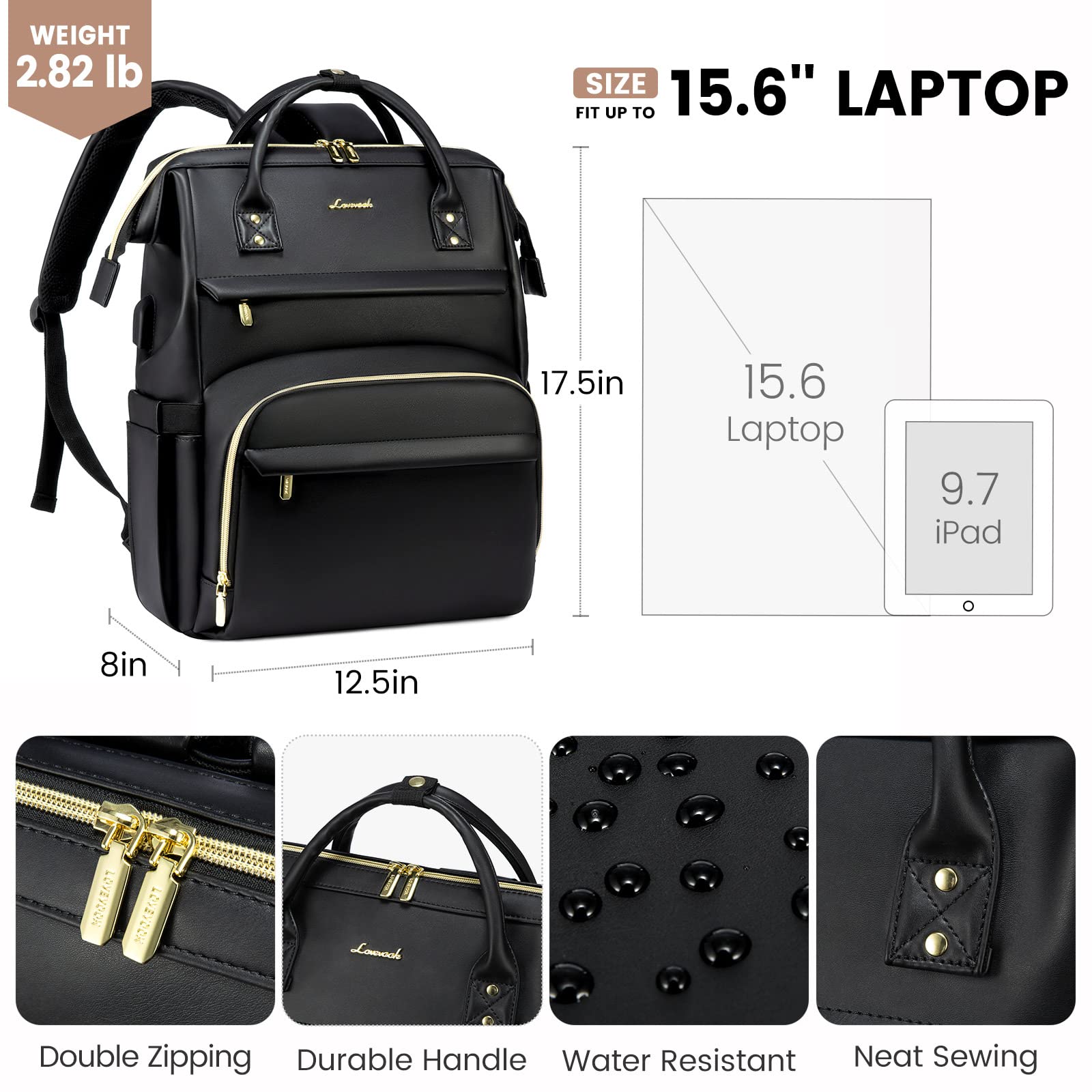 Foto 6 pulgar | Mochila para Portátil Lovevook de Piel Negra - Venta Internacional