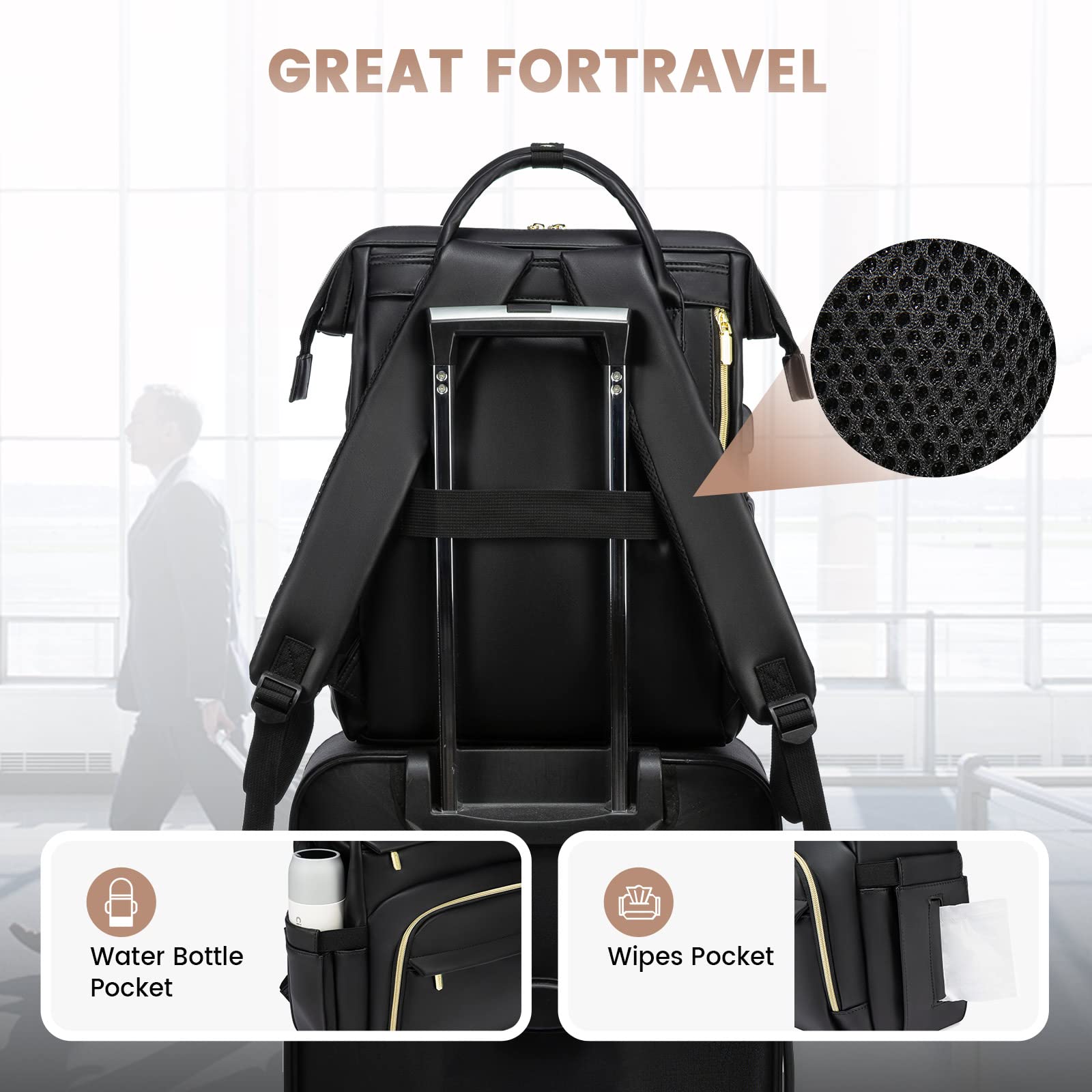 Foto 7 pulgar | Mochila para Portátil Lovevook de Piel Negra - Venta Internacional