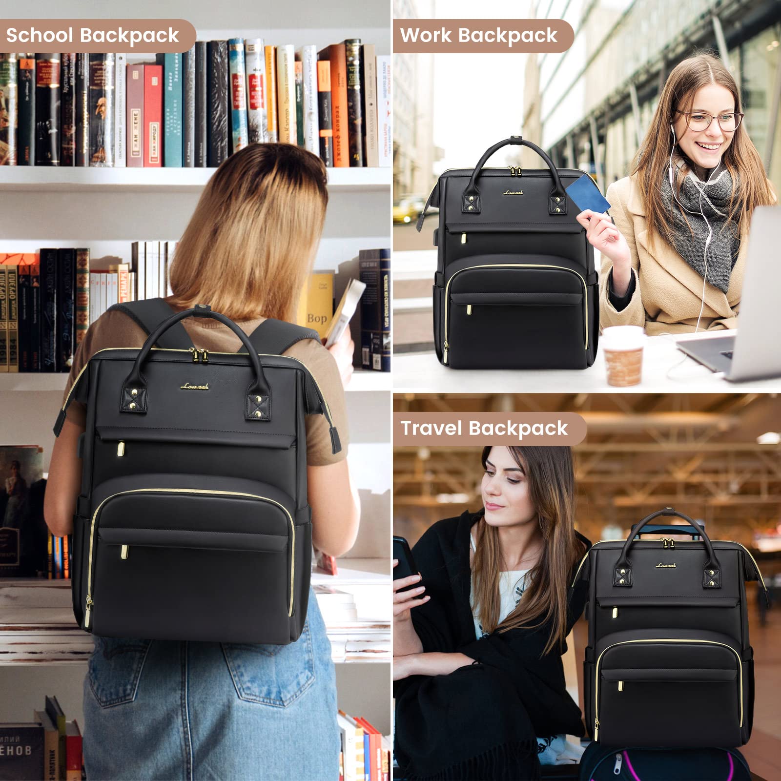 Foto 8 pulgar | Mochila para Portátil Lovevook de Piel Negra - Venta Internacional