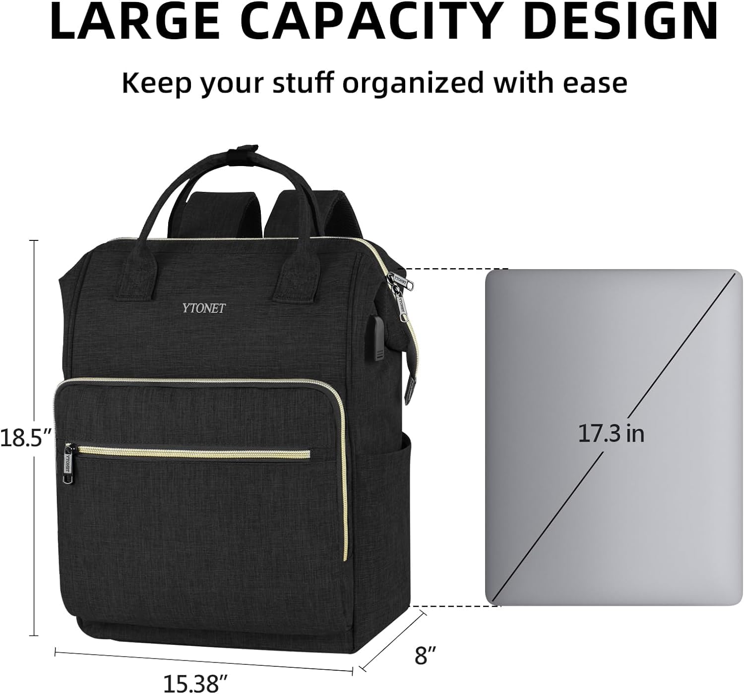 Foto 7 pulgar | Mochila Ytonet para Laptop 17,3'' Negro - Venta Internacional