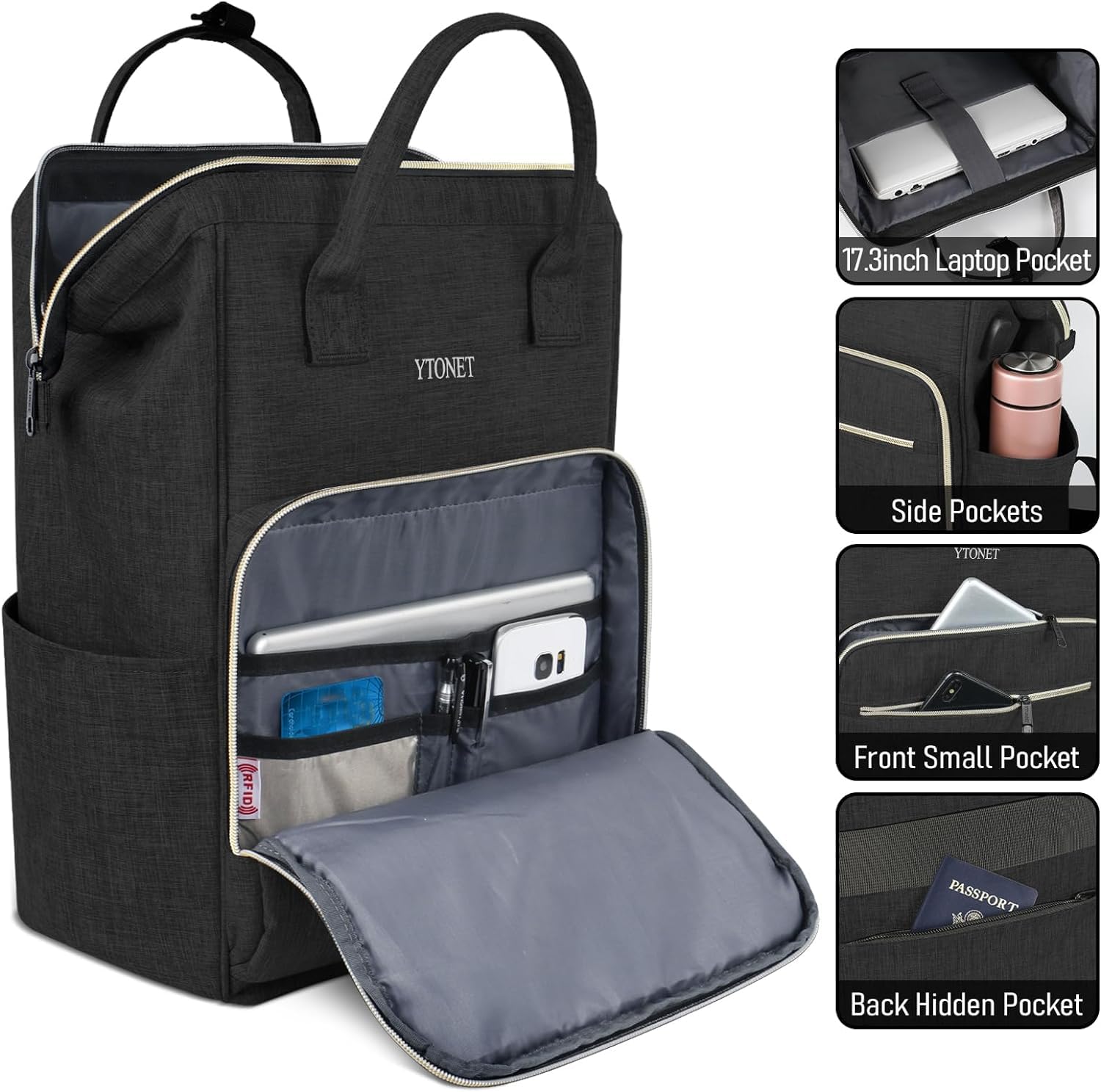 Foto 7 | Mochila Ytonet para Laptop 17,3'' Negro - Venta Internacional