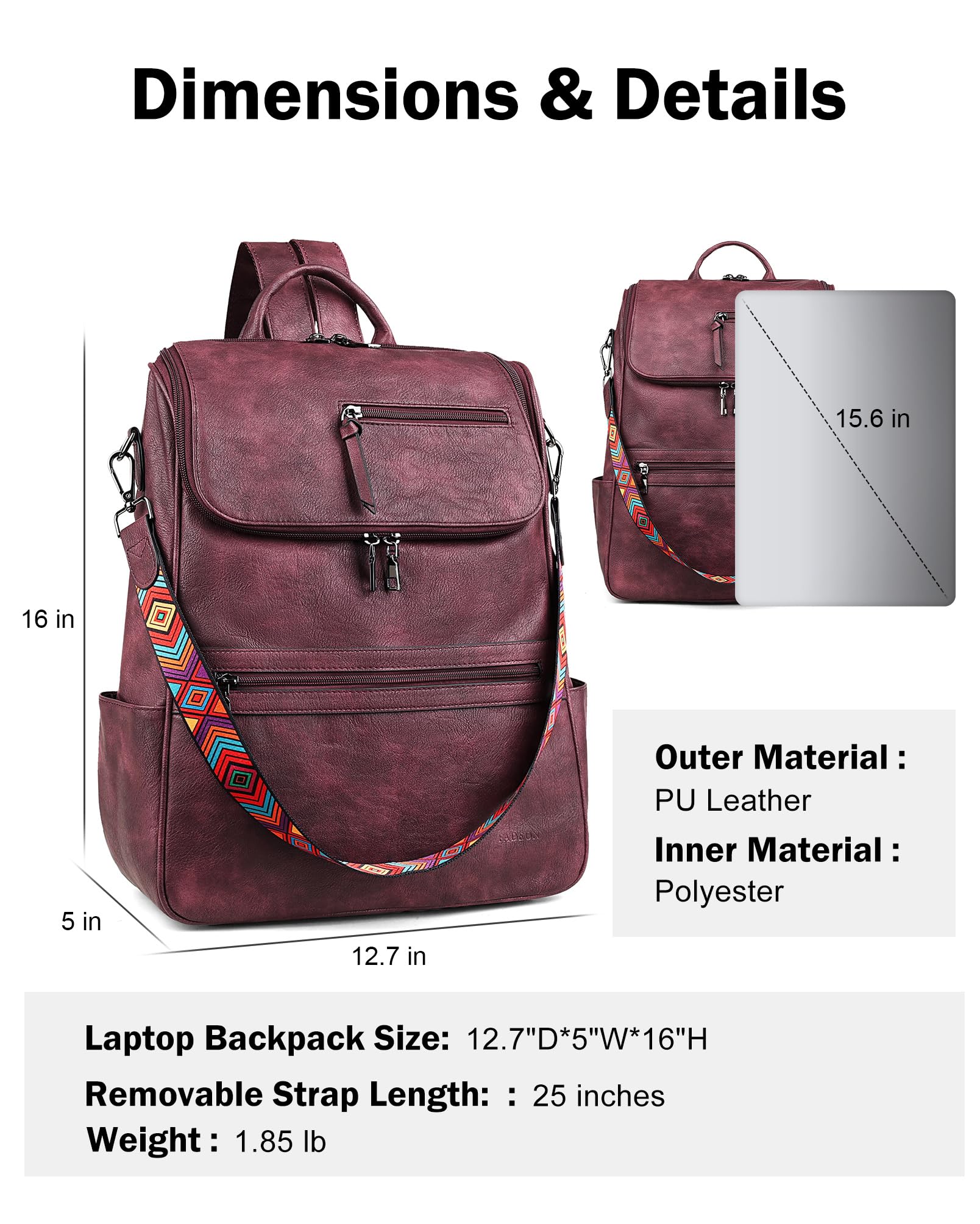 Foto 3 pulgar | Mochila para Portátil Fadeon Leather Travel Red para Mujer- Venta Internacional