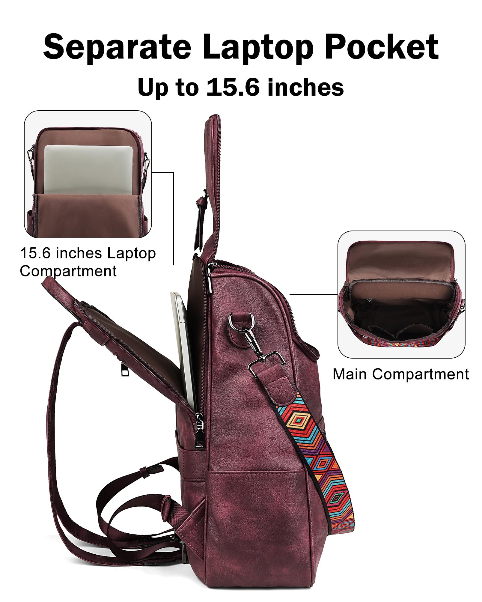 Foto 4 pulgar | Mochila para Portátil Fadeon Leather Travel Red para Mujer- Venta Internacional