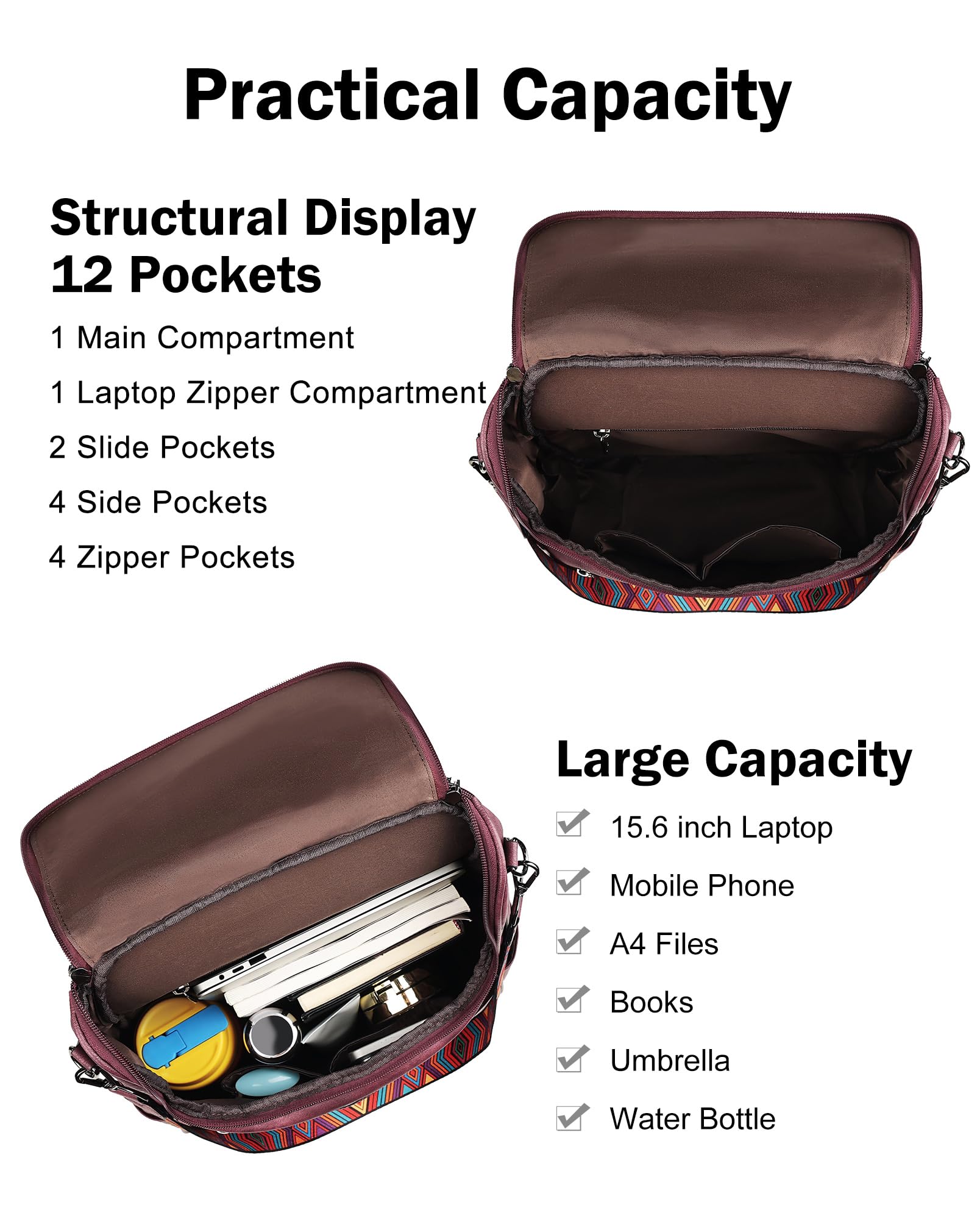 Foto 5 pulgar | Mochila para Portátil Fadeon Leather Travel Red para Mujer- Venta Internacional