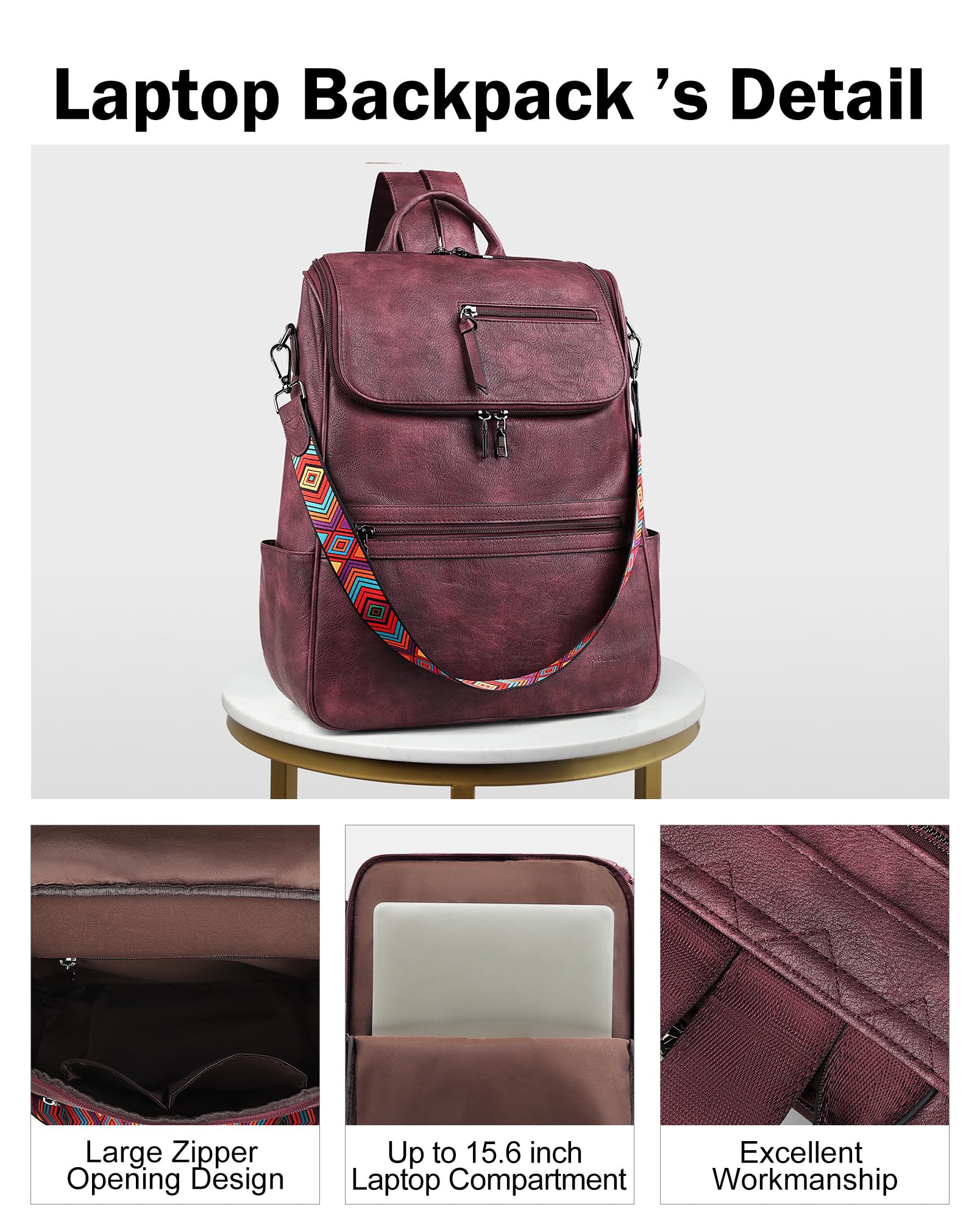 Foto 6 pulgar | Mochila para Portátil Fadeon Leather Travel Red para Mujer- Venta Internacional