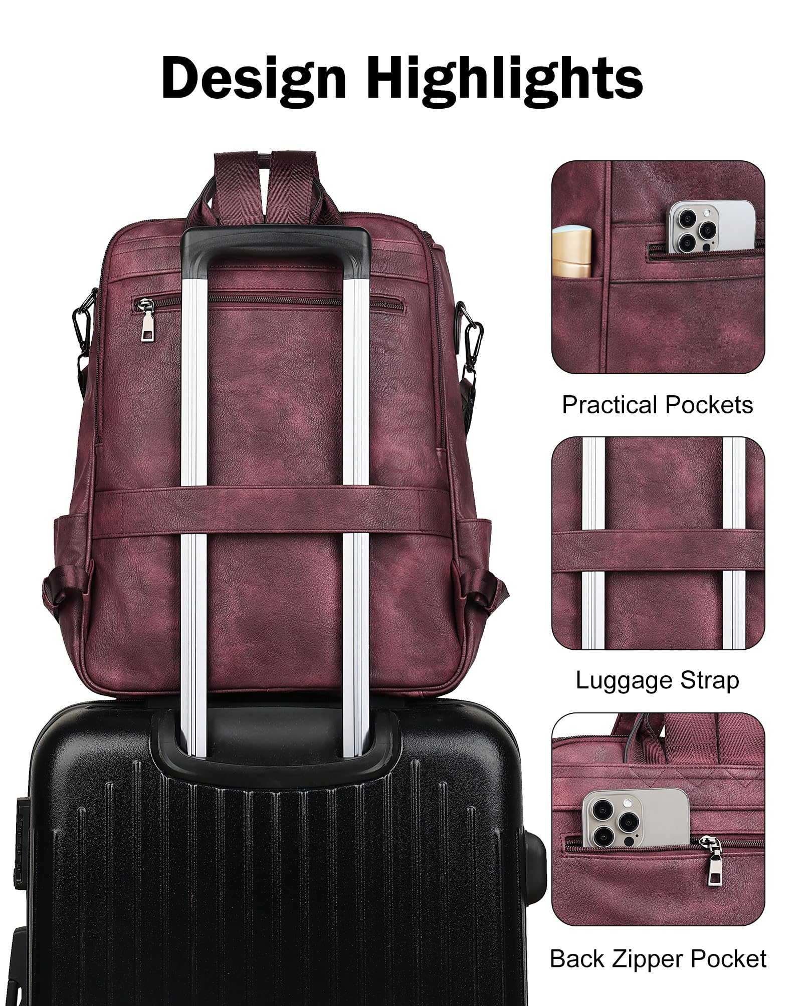 Foto 7 pulgar | Mochila para Portátil Fadeon Leather Travel Red para Mujer- Venta Internacional