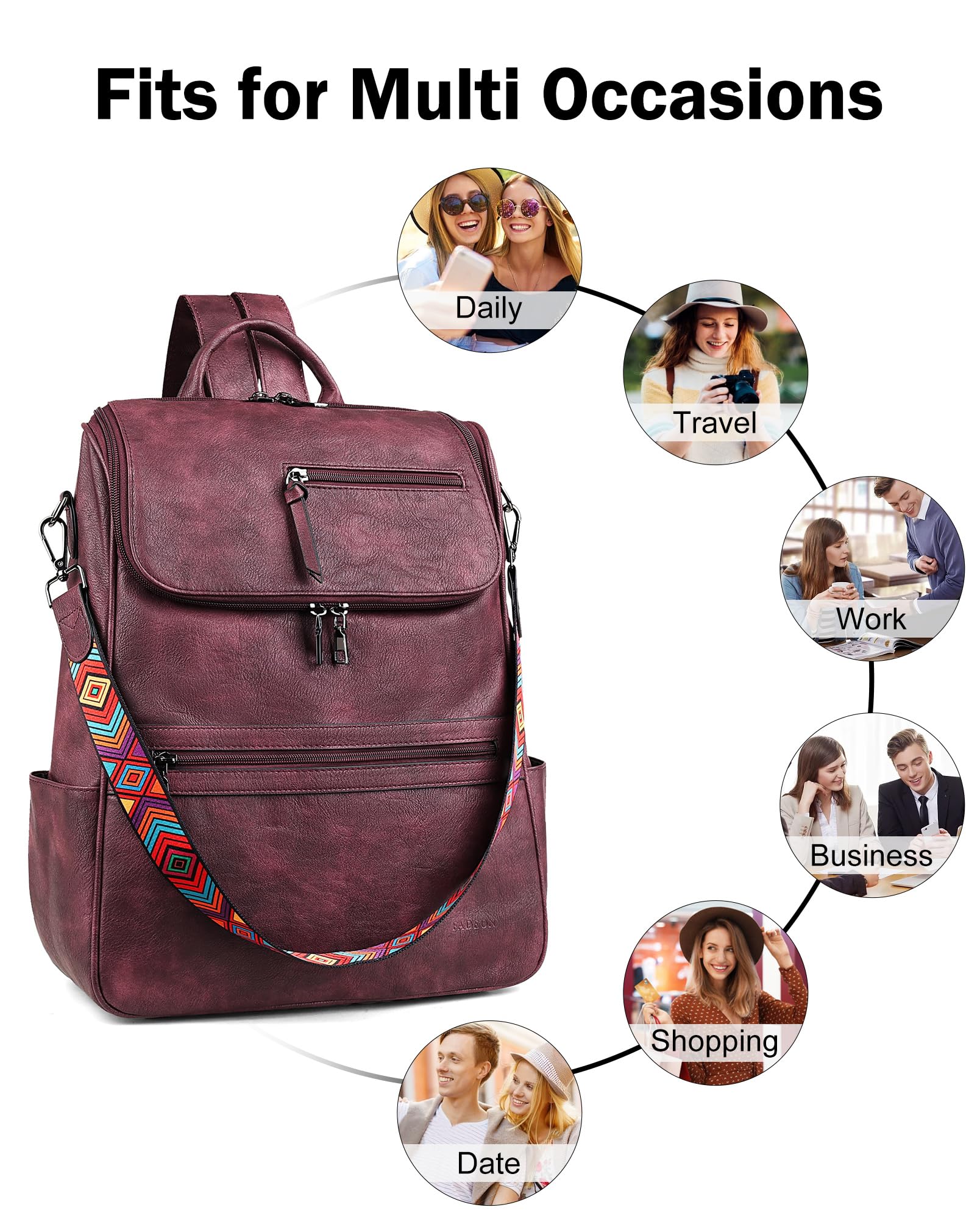 Foto 8 pulgar | Mochila para Portátil Fadeon Leather Travel Red para Mujer- Venta Internacional