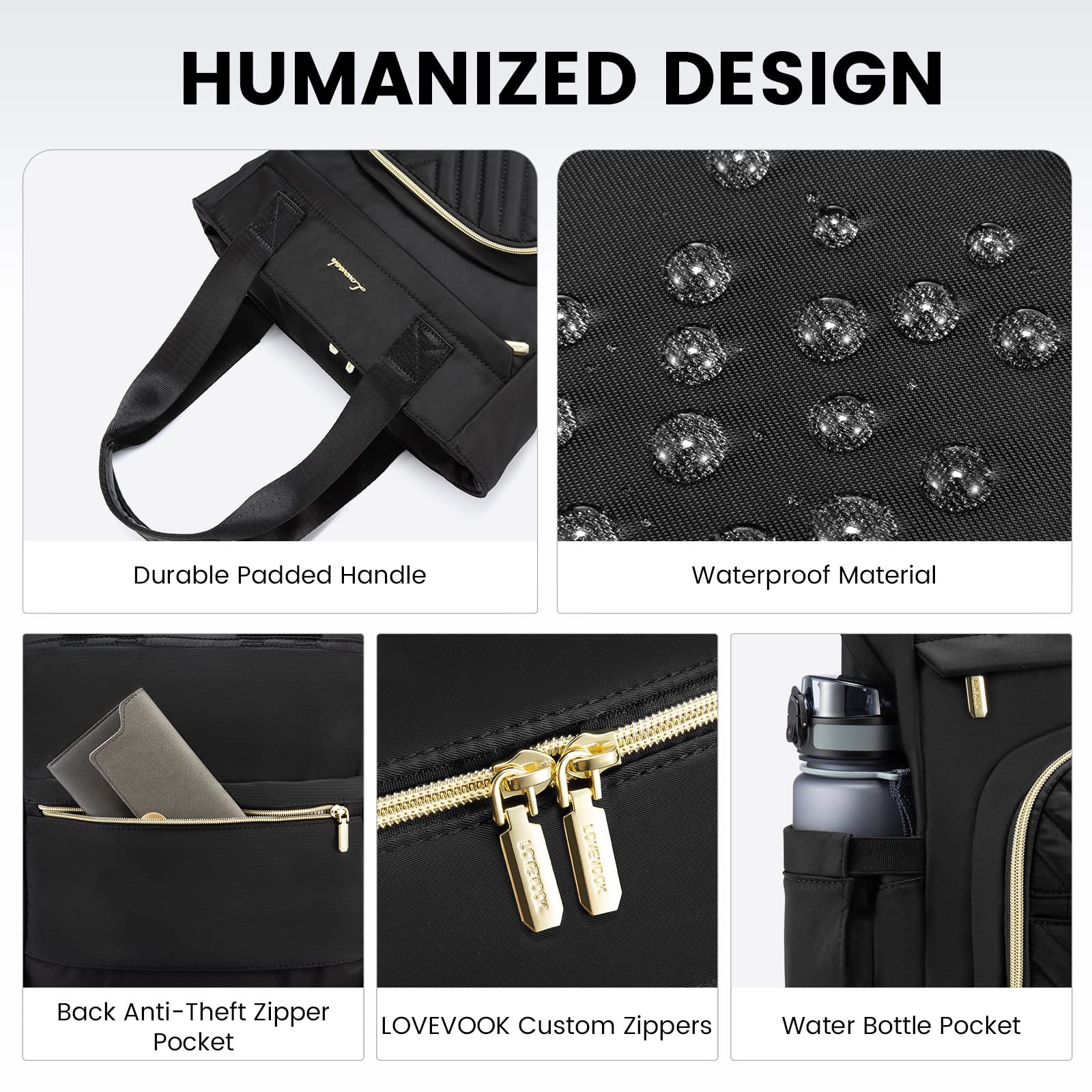 Foto 4 pulgar | Mochila para Portátil Lovevook Impermeable Negra - Venta Internacional
