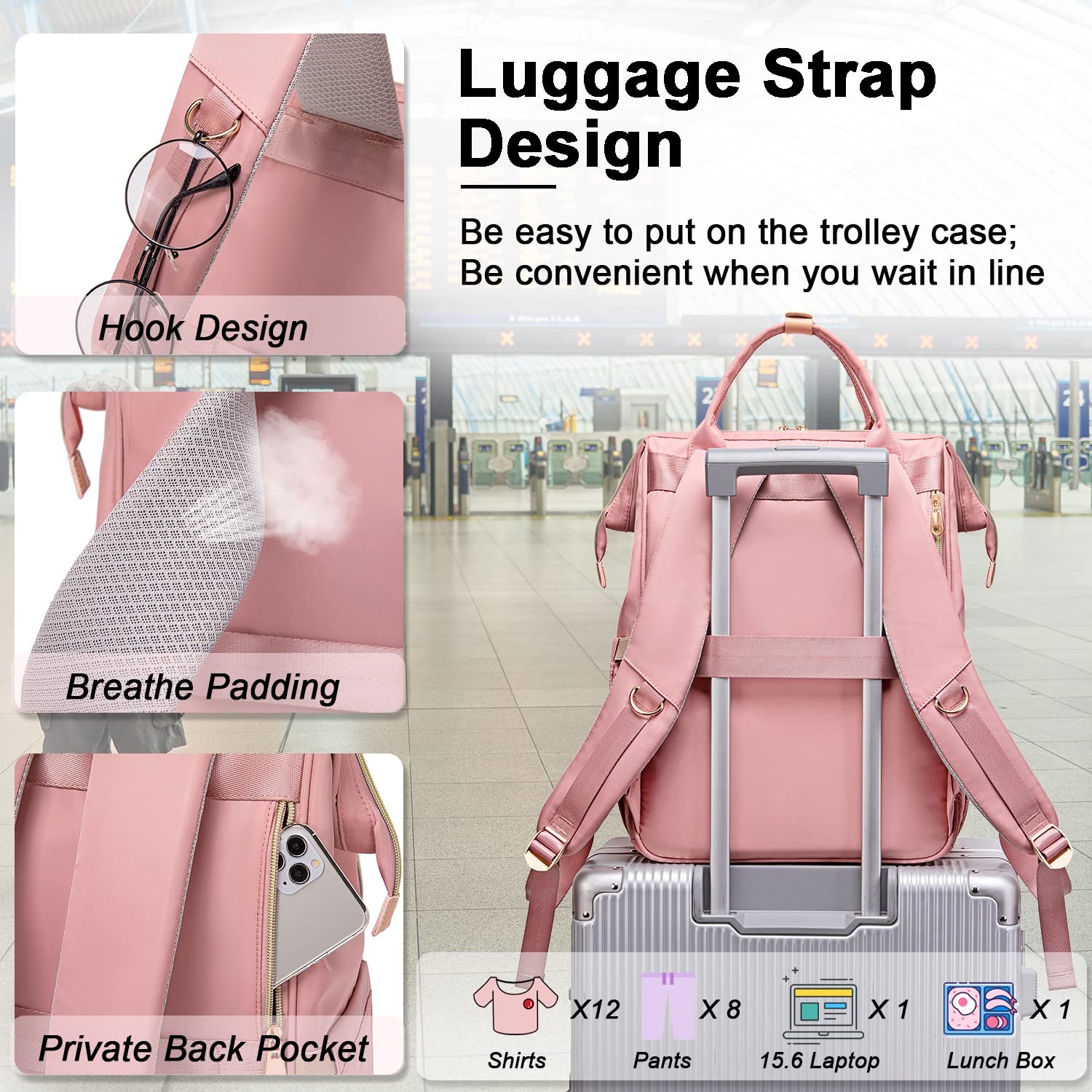 Foto 6 pulgar | Mochila Weitars para Mujer con Espacio para Portátil de 15,6 Pulgadas + Lonchera - Venta Internacional