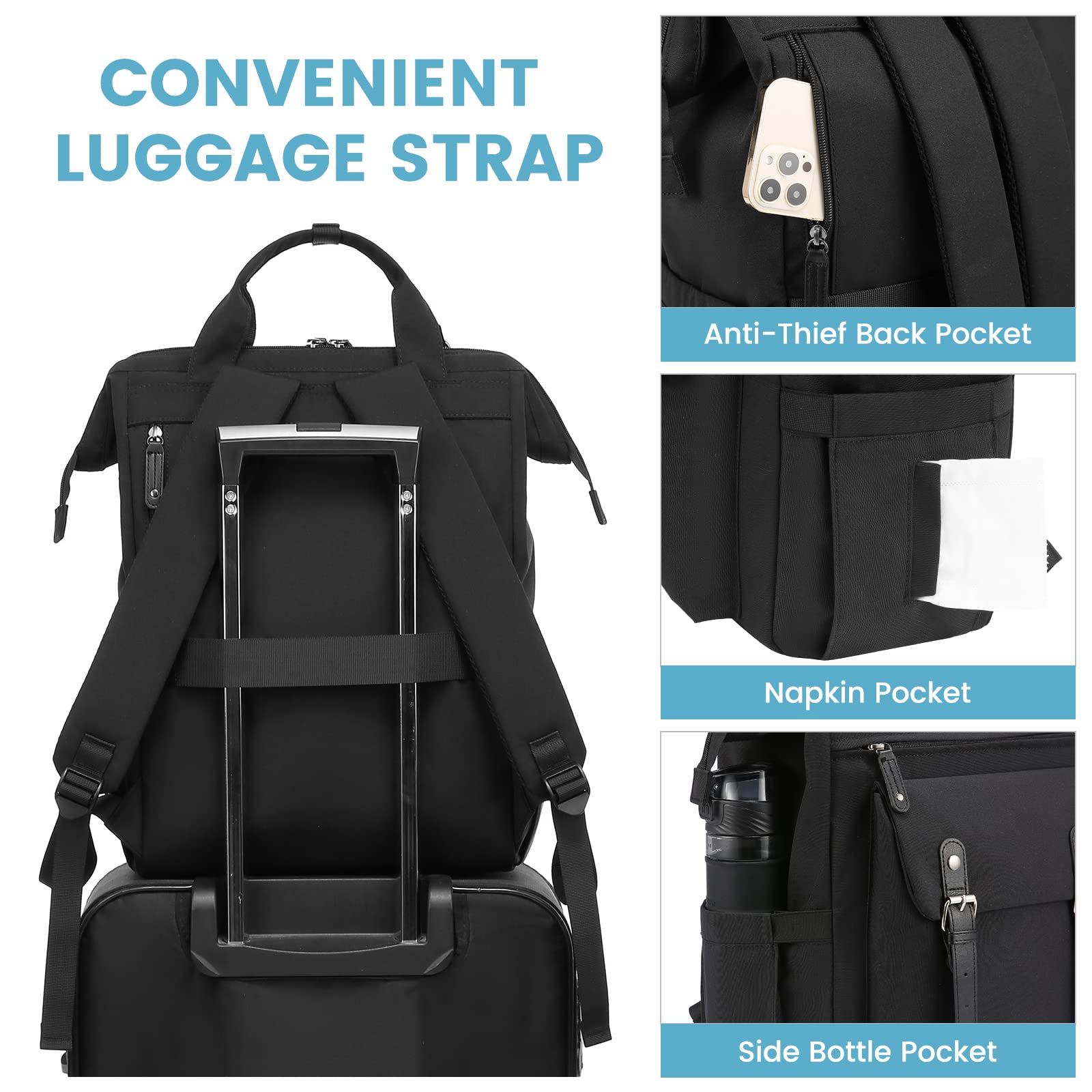 Foto 3 | Mochila para Portátil Lovevook para Mujer de 15,6 Pulgadas con Puerto USB Negro - Venta Internacional
