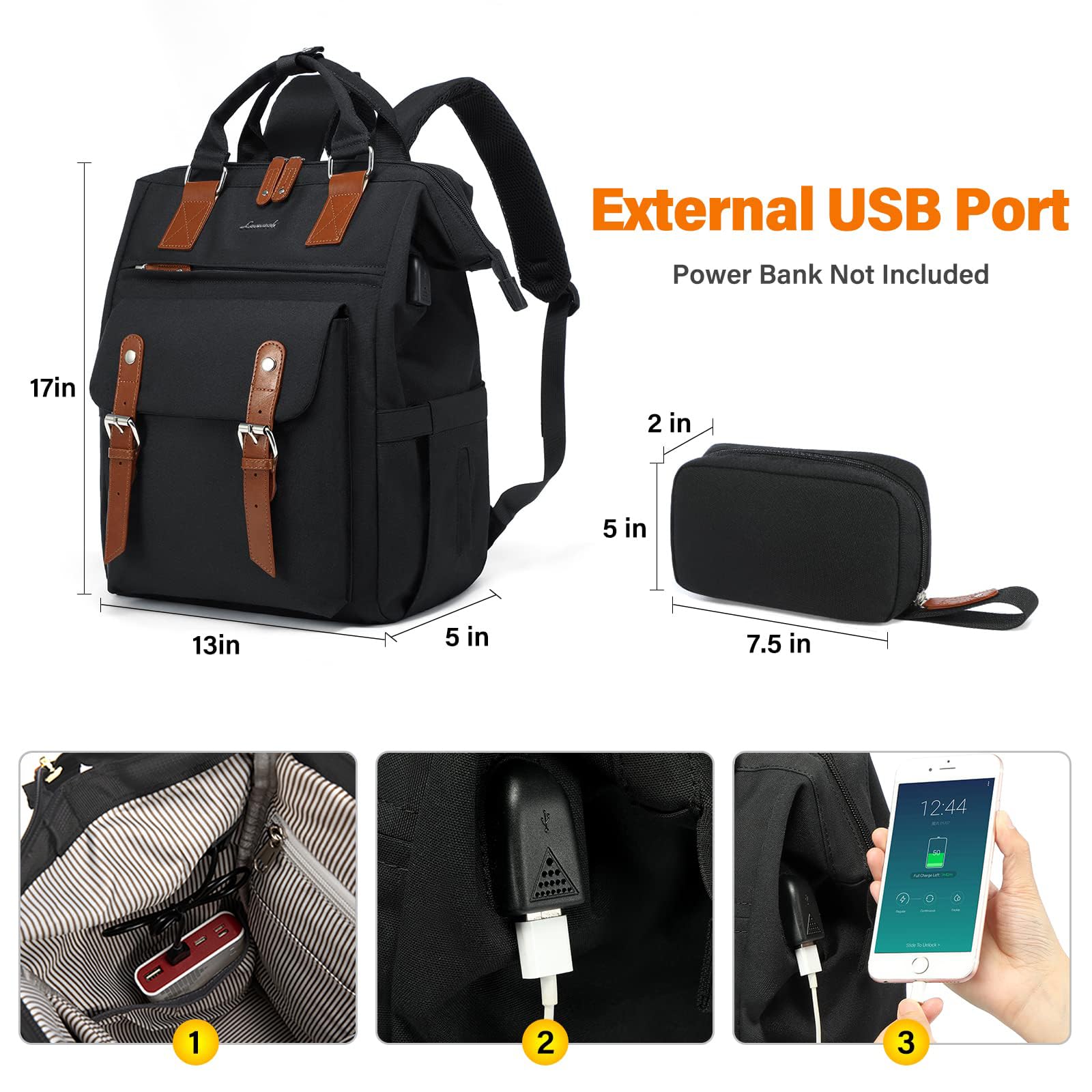 Foto 5 pulgar | Mochila para Portátil Lovevook para Mujer de 15,6 Pulgadas con Puerto USB Negro - Venta Internacional