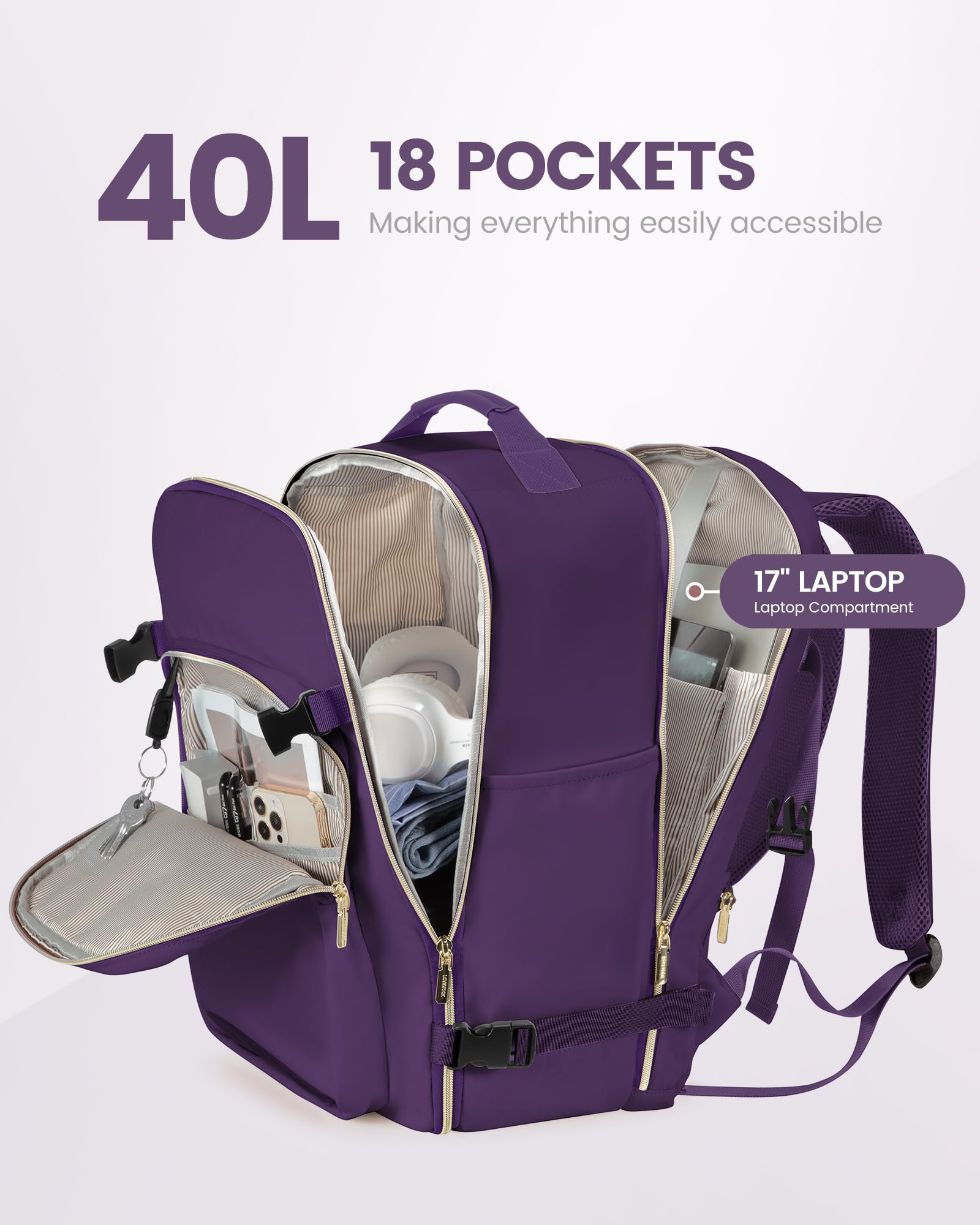 Foto 4 pulgar | Mochila de Viaje Lovevook Carry On para Portátil de 17 Pulgadas a Prueba de Agua 40 L- Venta Internacional