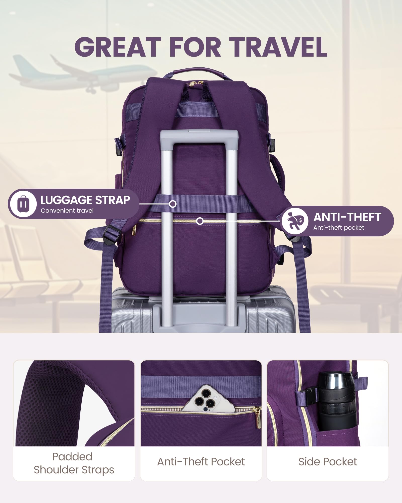 Foto 7 pulgar | Mochila de Viaje Lovevook Carry On para Portátil de 17 Pulgadas a Prueba de Agua 40 L- Venta Internacional