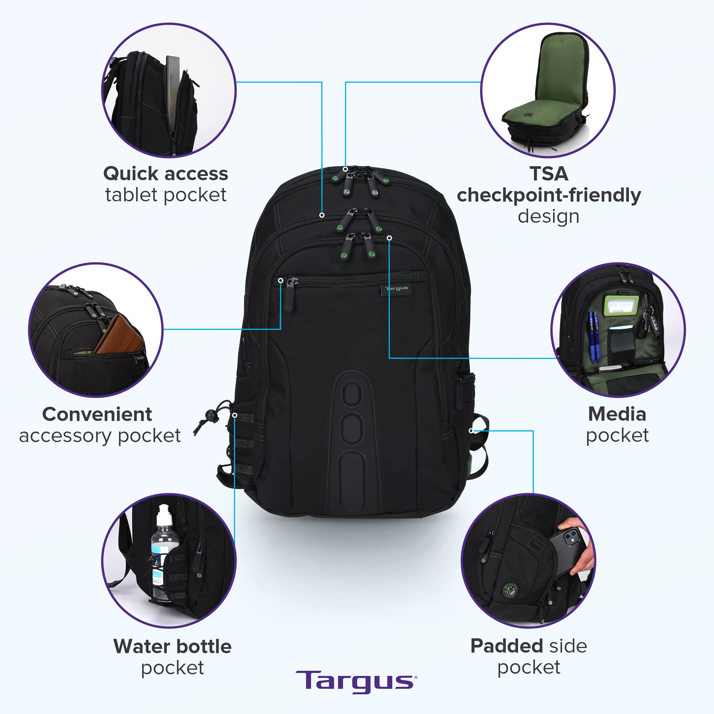 Foto 5 pulgar | Mochila Targus Spruce Ecosmart Travel para Laptop 17 Pulgadas - Venta Internacional