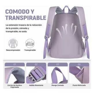 Foto 4 | Mochila Escolar De Viaje Bolsa Juvenil De Moda Para Laptop, Belug Color Violeta