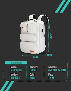 Foto 6 | Mochila Casual Marca Mark Ryden Modelo 9004 Color Beige Repelente Al Agua