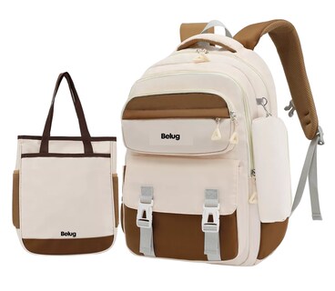 Foto 1 | Mochila Escolar De Viaje Para Laptop Belug Gran Capacidad Set De 3 Piezas Beige/marrón