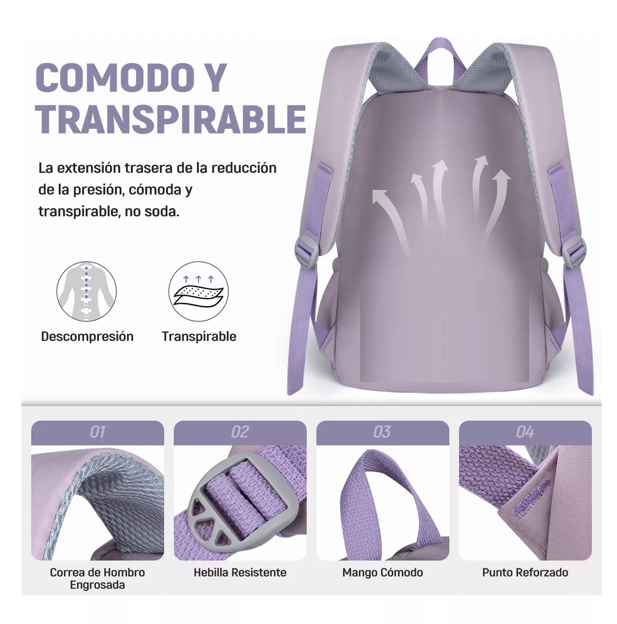 Foto 5 pulgar | Mochila Escolar Lab.g De Viaje Bolsa Juvenil De Moda Para Laptop Color Violeta