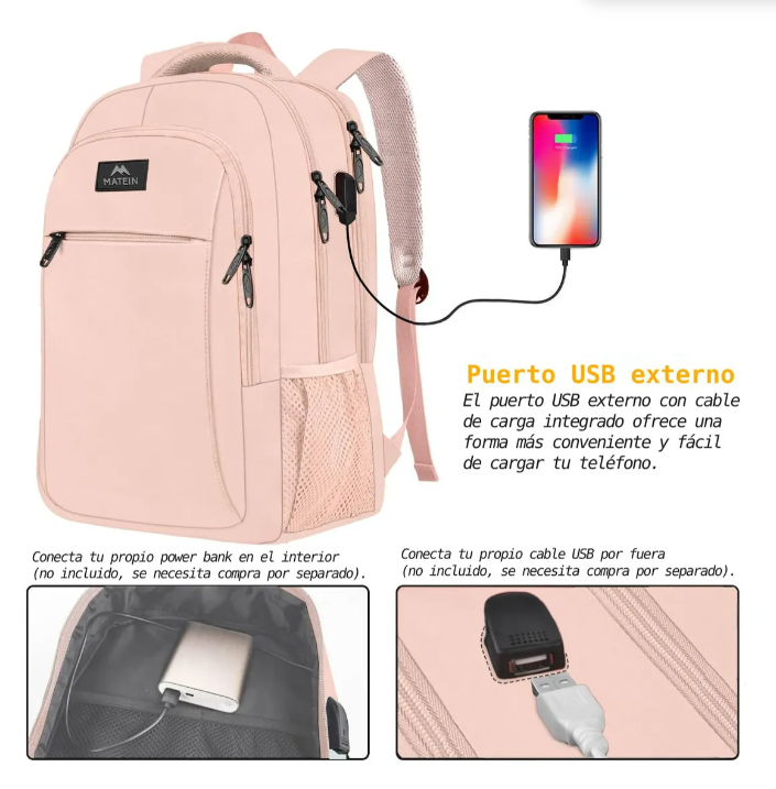 Foto 4 pulgar | Mochila de Viaje 15.6 Pulgadas Antirrobo e Impermeable Matein 1007 Rosa Brillante Lisa 35 l