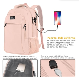 Foto 3 | Mochila de Viaje 15.6 Pulgadas Antirrobo e Impermeable Matein 1007 Rosa Brillante Lisa 35 l