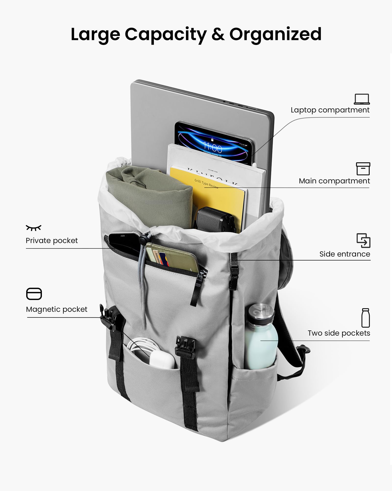 Foto 4 pulgar | Mochila Tomtoc con Solapa para Portátil Gris - Venta Internacional