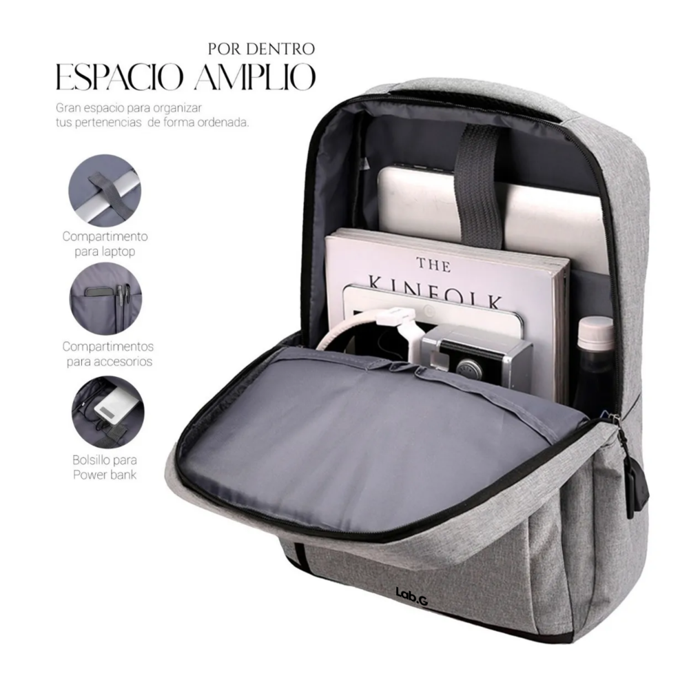 Foto 3 pulgar | Mochila Lab.g Porta Laptop Color Gris Claro Con Negro