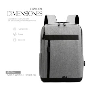 Foto 3 | Mochila Lab.g Porta Laptop Color Gris Claro Con Negro
