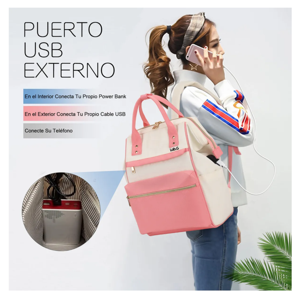 Foto 5 pulgar | Mochila Para Laptop Escolar Lab.gmochila Impermeable Rosa-blanco