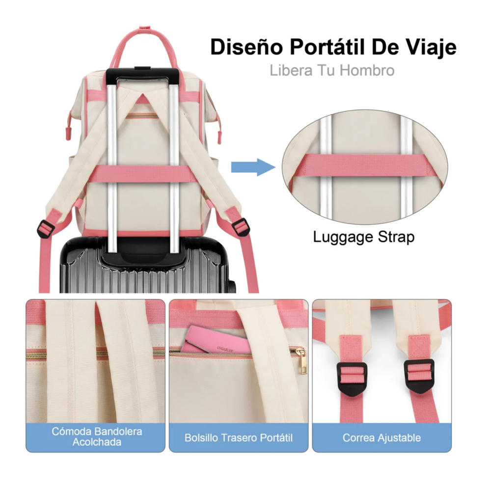 Foto 5 | Mochila Para Laptop Escolar Lab.gmochila Impermeable Rosa-blanco