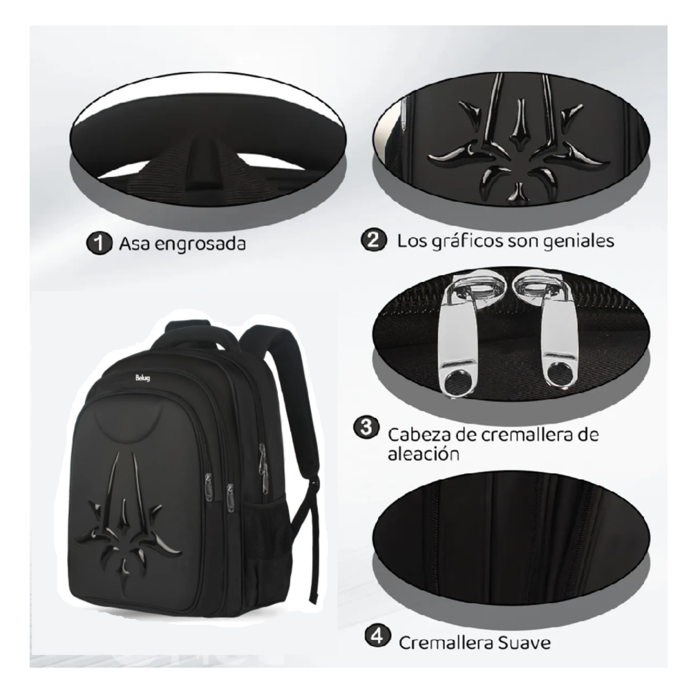 Foto 5 pulgar | Mochila Para Laptop De 17 Pulgadas Gran Capacidad Belug, Negro Color:b