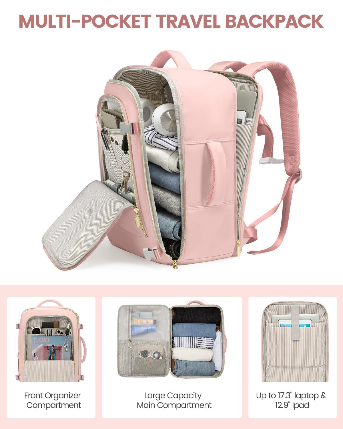 Foto 4 | Mochila De Viaje Lovevook 40l Para Mujer Con Portátil De 17 Pulgadas Compar - Venta Internacional.