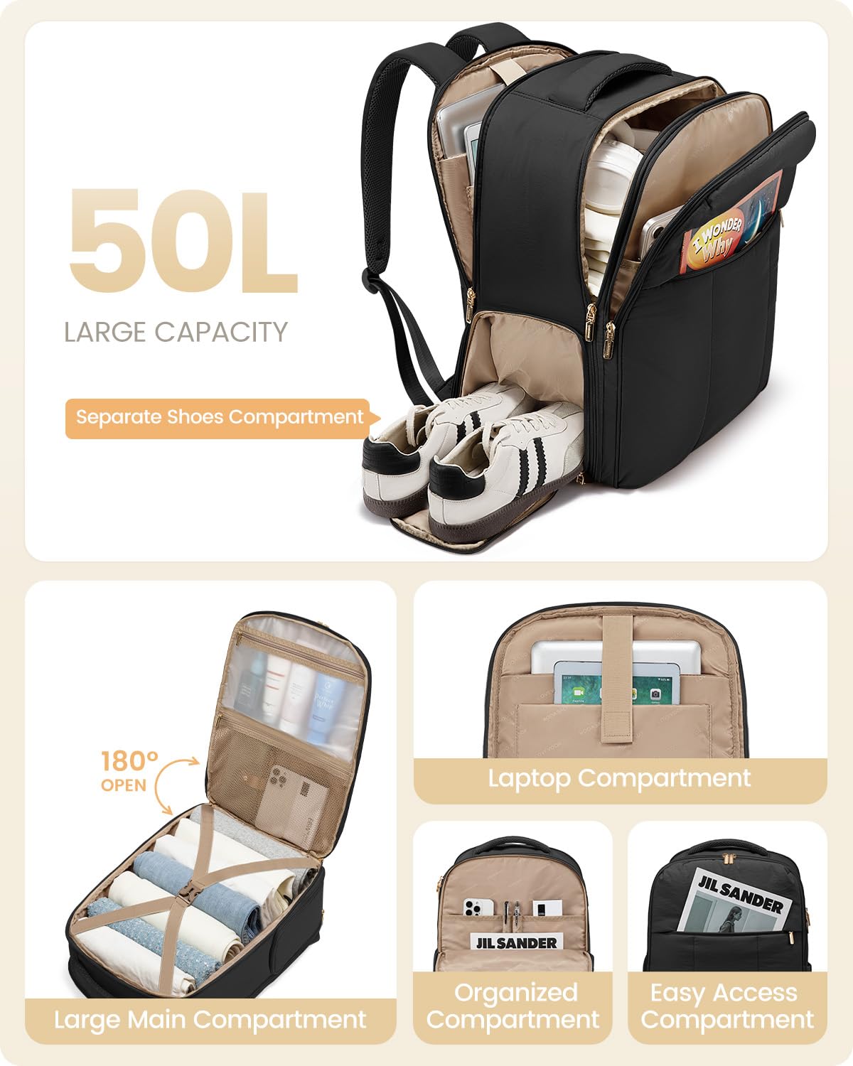 Foto 2 | Mochila De Viaje Lovevook Para Mujer Con Compartimento Para Zapatos 50l - Venta Internacional.