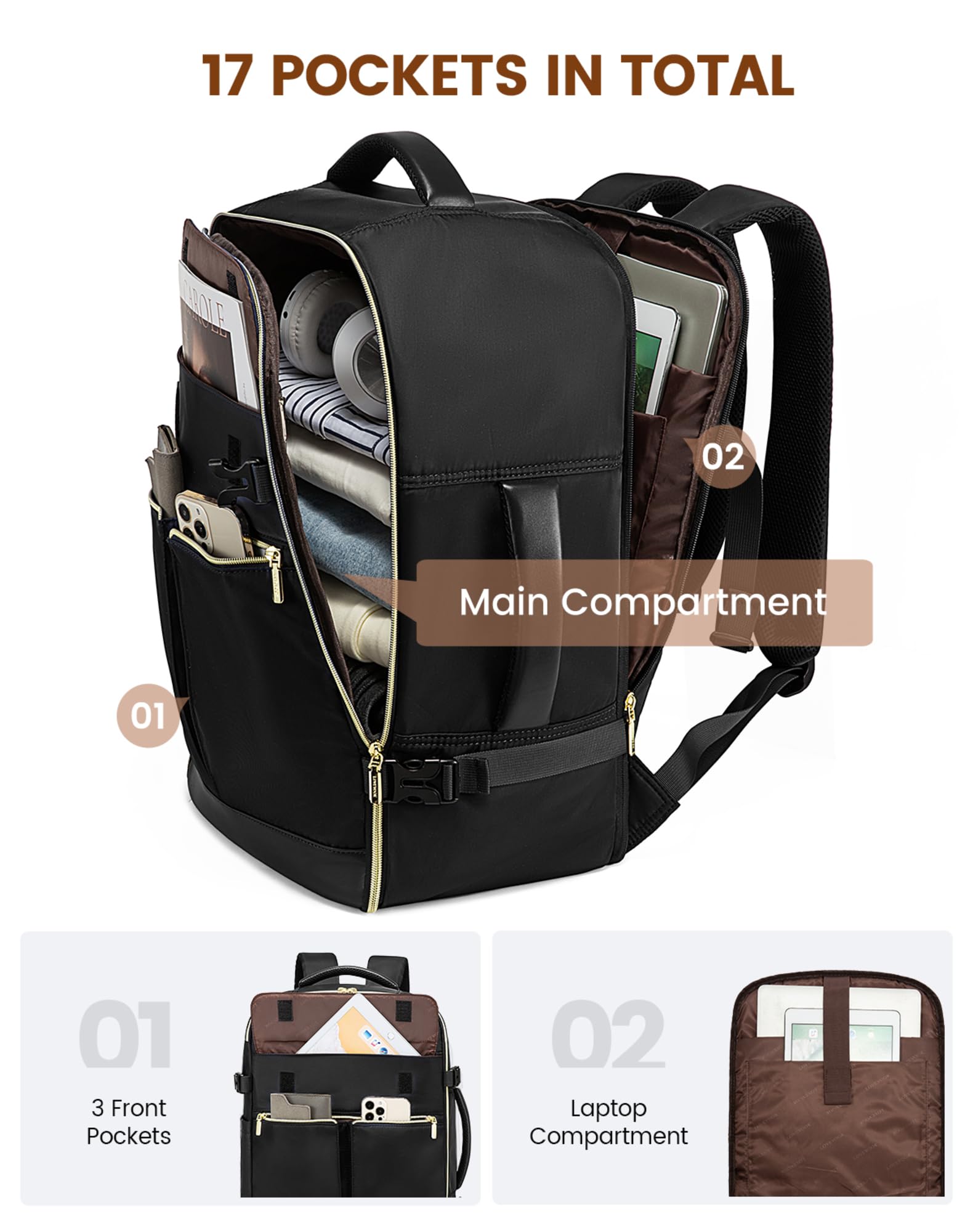 Foto 3 | Mochila De Viaje Lovevook 40l Para Portátil Impermeable De 17,3'' Para Mujer - Venta Internacional.