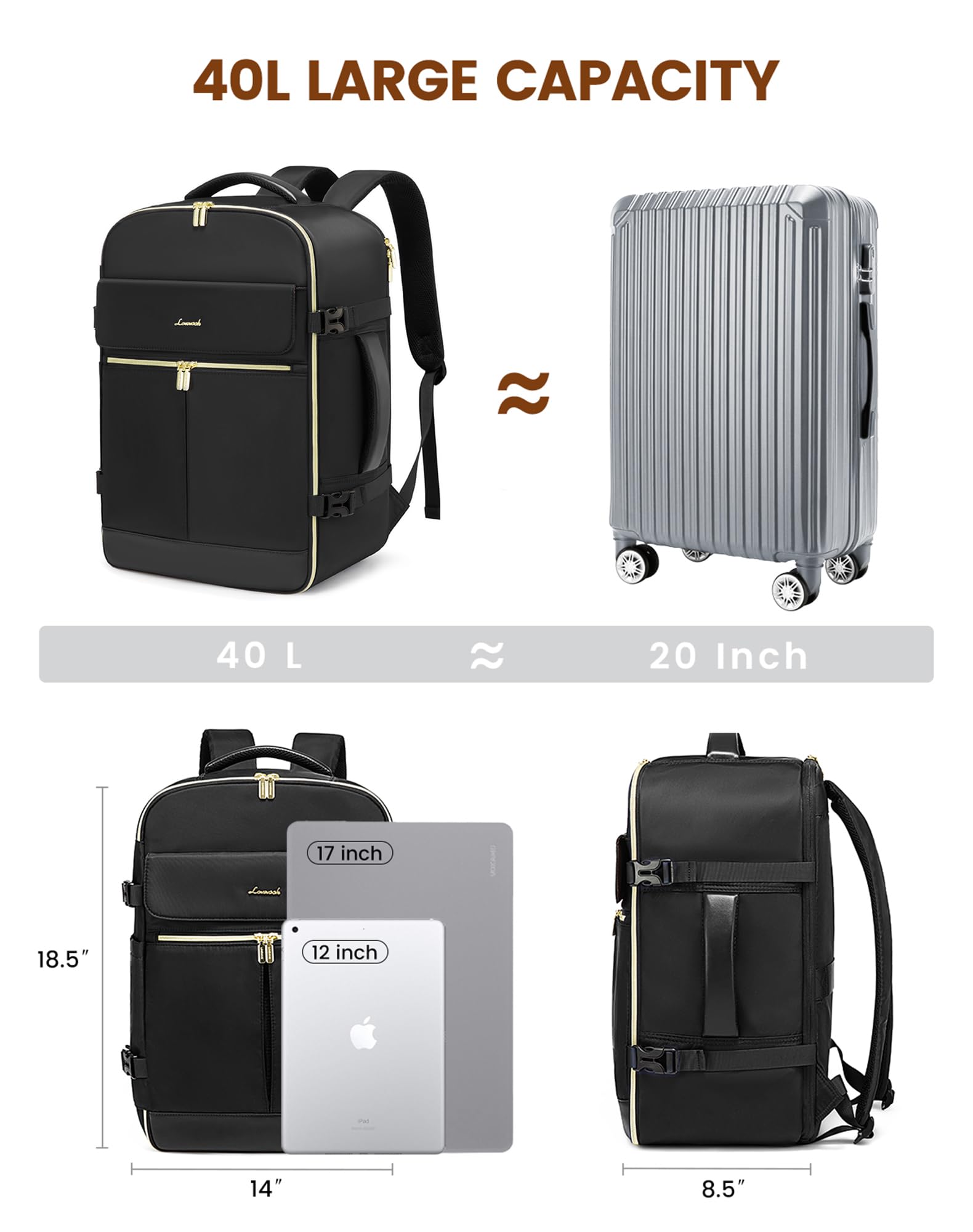 Foto 7 pulgar | Mochila De Viaje Lovevook 40l Para Portátil Impermeable De 17,3'' Para Mujer - Venta Internacional.