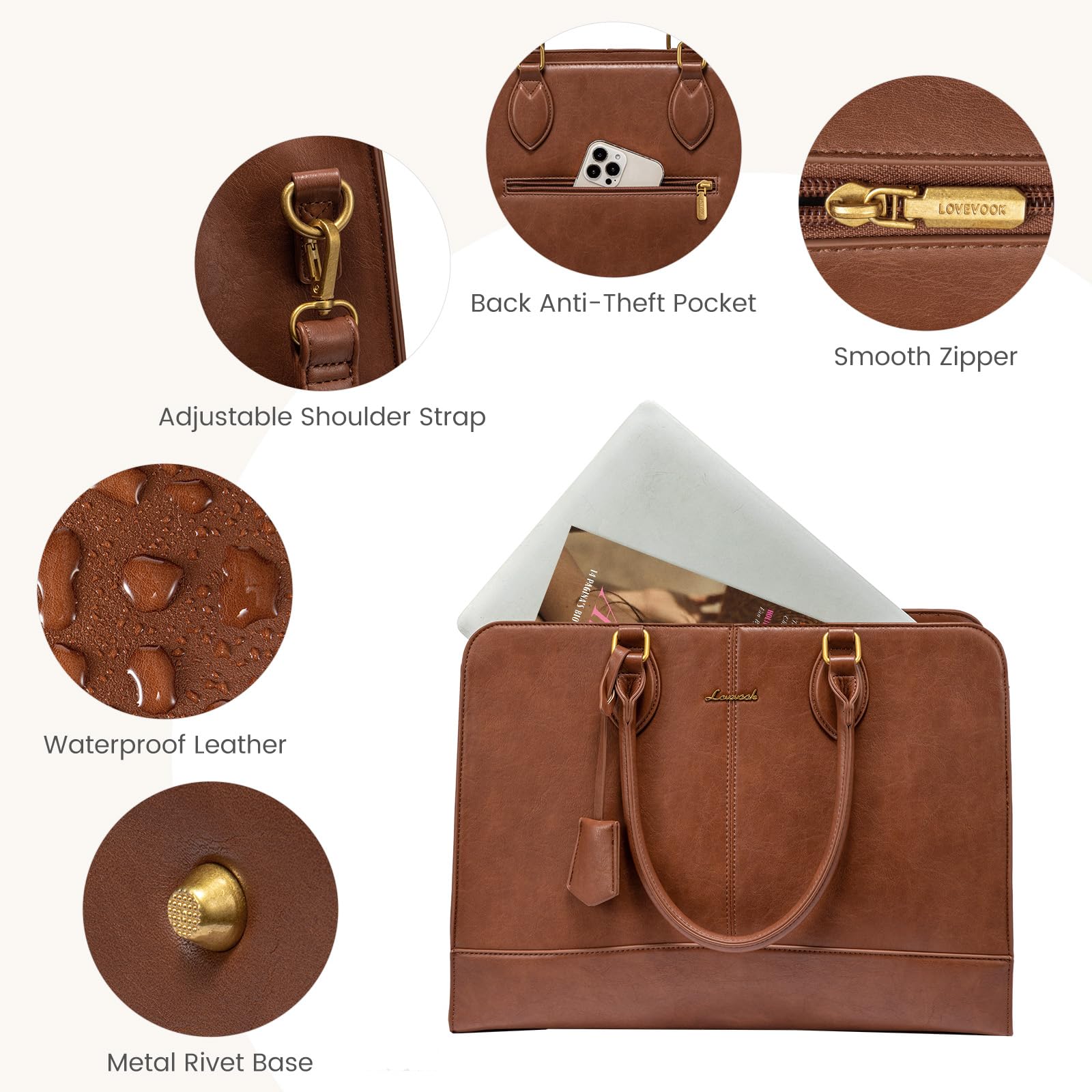 Foto 4 pulgar | Bolsa De Mano Para Portátil Lovevook, Piel Vintage De 15.6 Pulgadas, Marrón - Venta Internacional.