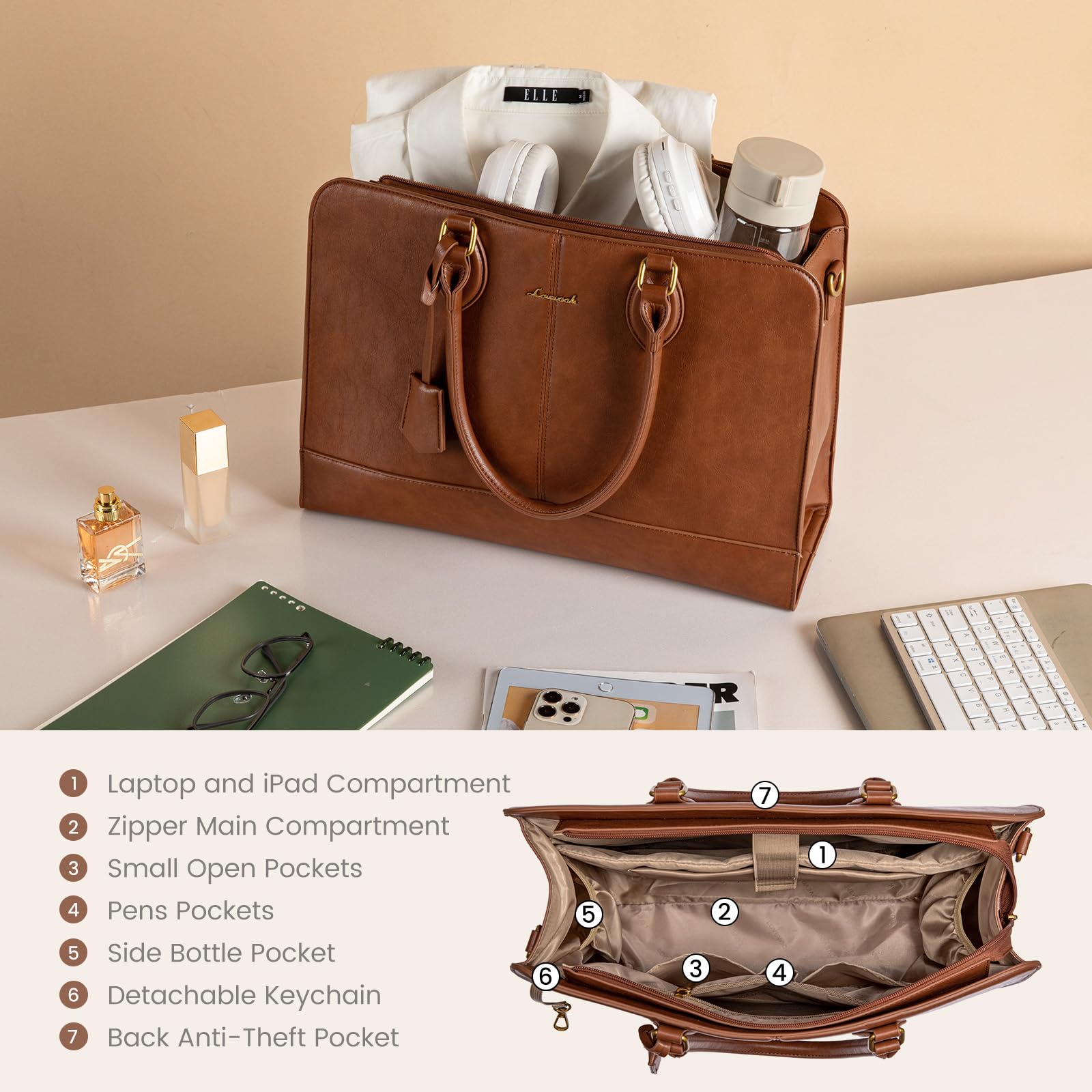 Foto 4 | Bolsa De Mano Para Portátil Lovevook, Piel Vintage De 15.6 Pulgadas, Marrón - Venta Internacional.