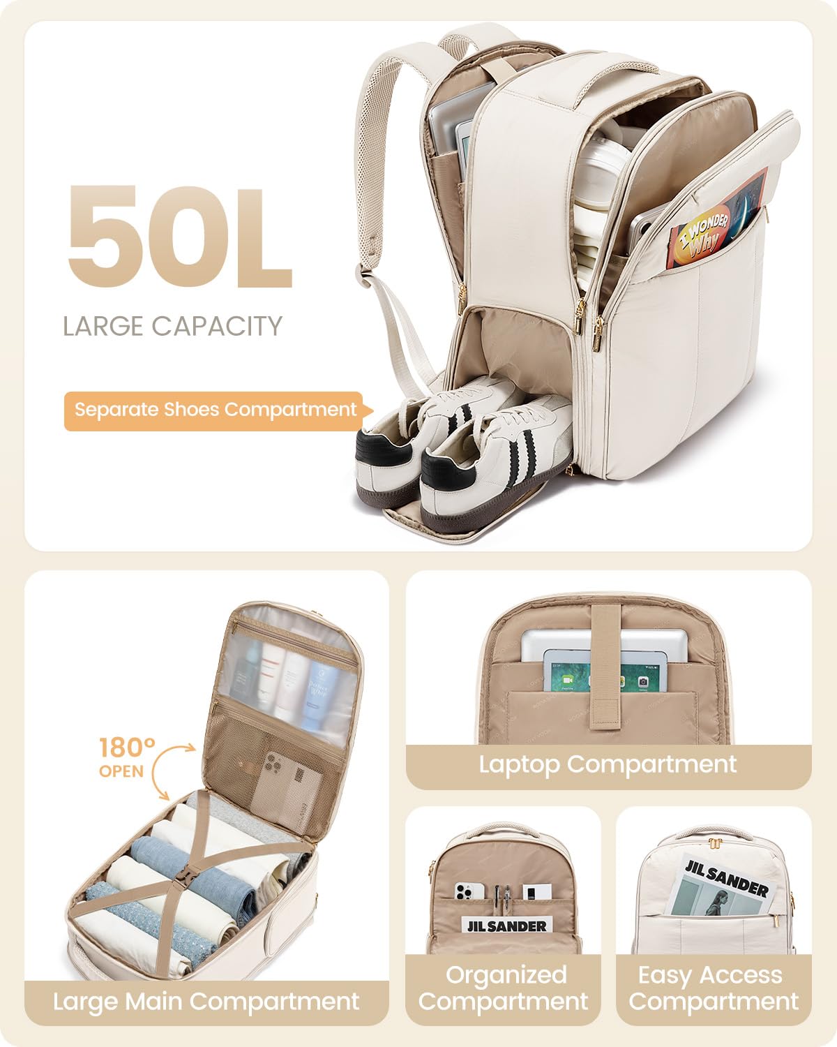 Foto 2 | Mochila De Viaje Lovevook Para Mujer Con Compartimento Para Zapatos 50l - Venta Internacional.