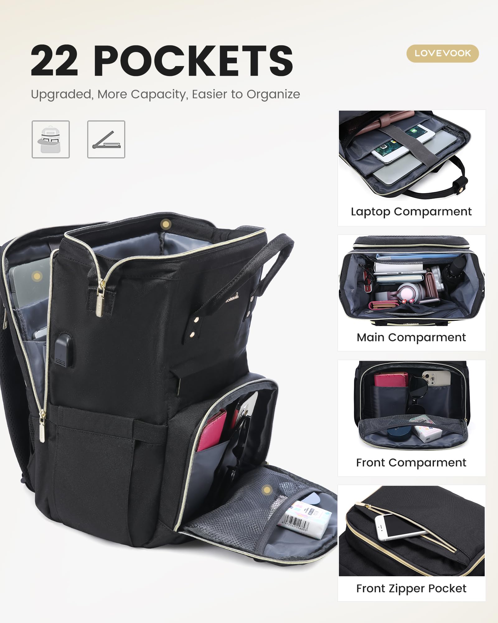 Foto 3 | Mochila Para Portátil Lovevook Para Mujer De 15.6 Pulgadas Resistente Al Agua - Venta Internacional.