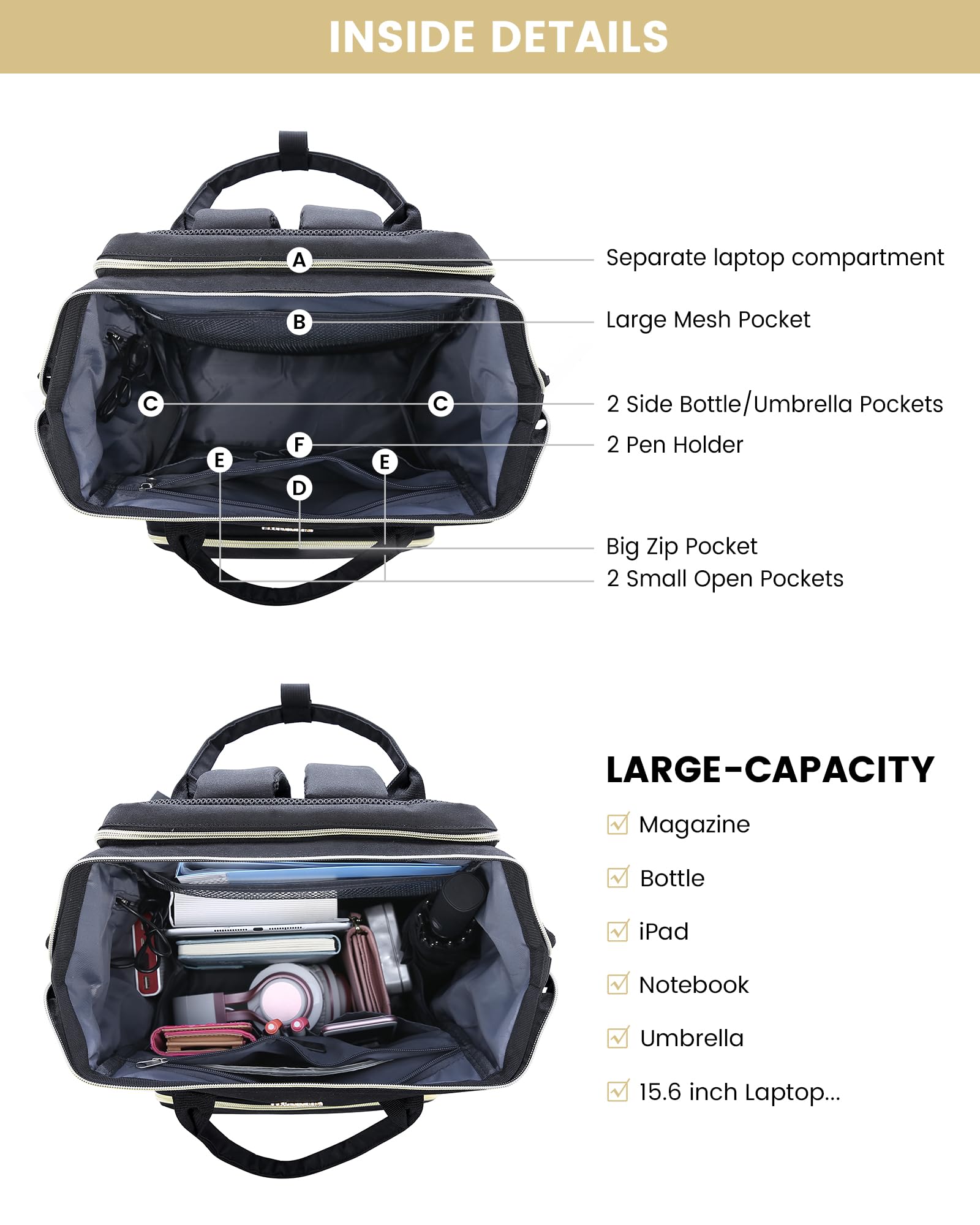 Foto 4 | Mochila Para Portátil Lovevook Para Mujer De 15.6 Pulgadas Resistente Al Agua - Venta Internacional.